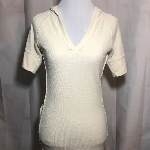 Mystree Waffle Knit Top Hood Short Sleeves Med - Picture 6 of 8